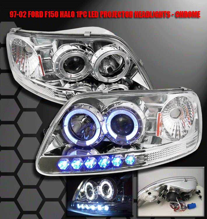 CHROME DUAL HALO PROJECTOR+LED 1PC HEADLIGHT+DRIVING FOG LIGHT  FOR 97-03 F150